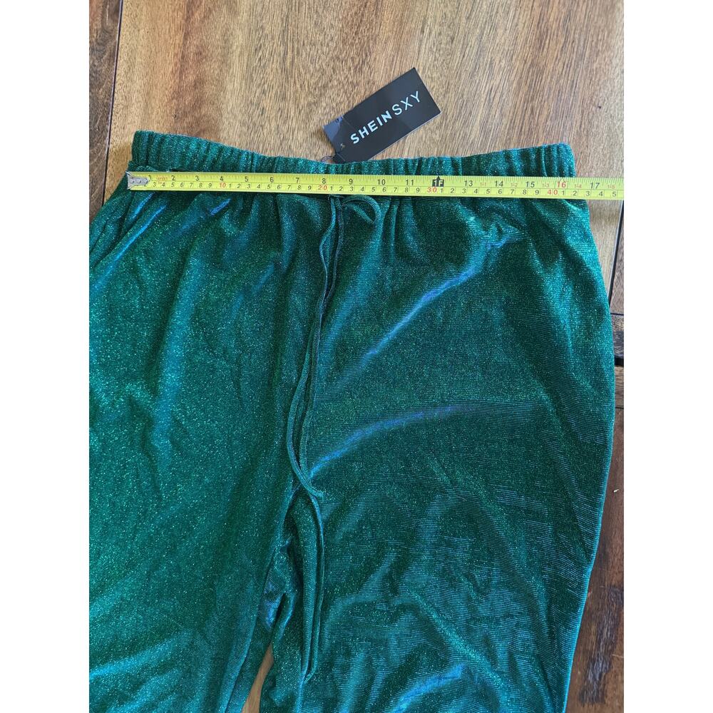 NWT Emerald Green Glitter Jogger Pants Elastic Waist Sparkle XL - Picture 8 of 12